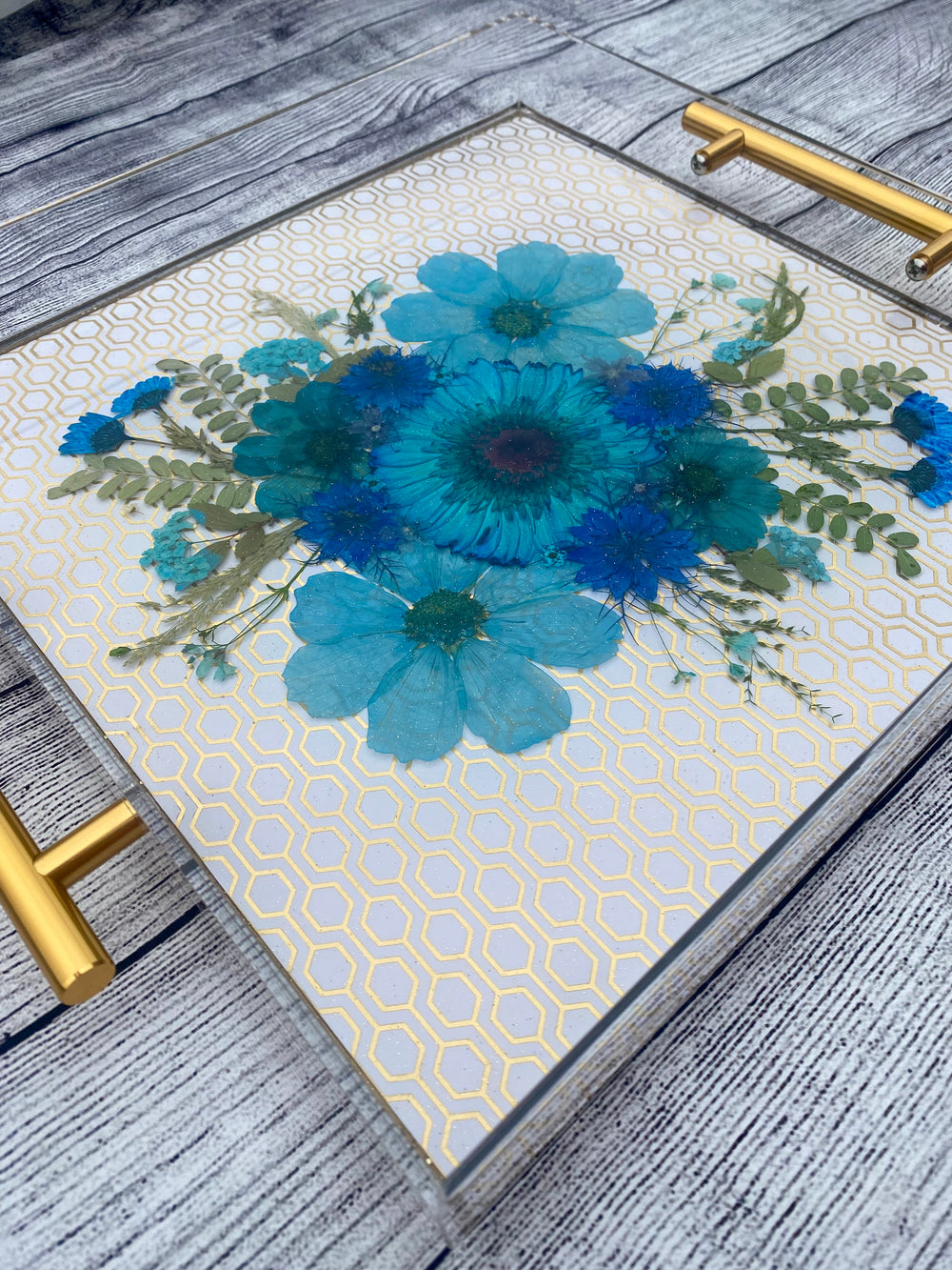 Luxe Blue Floral Tray