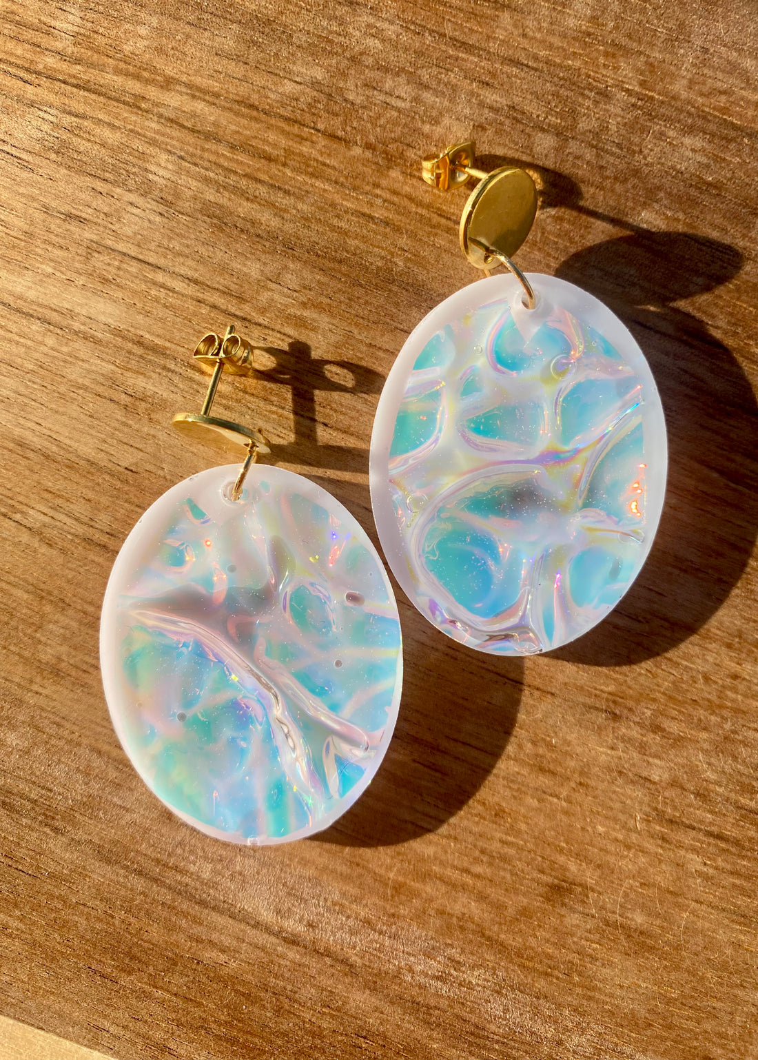 White Oval Crystal Earrings