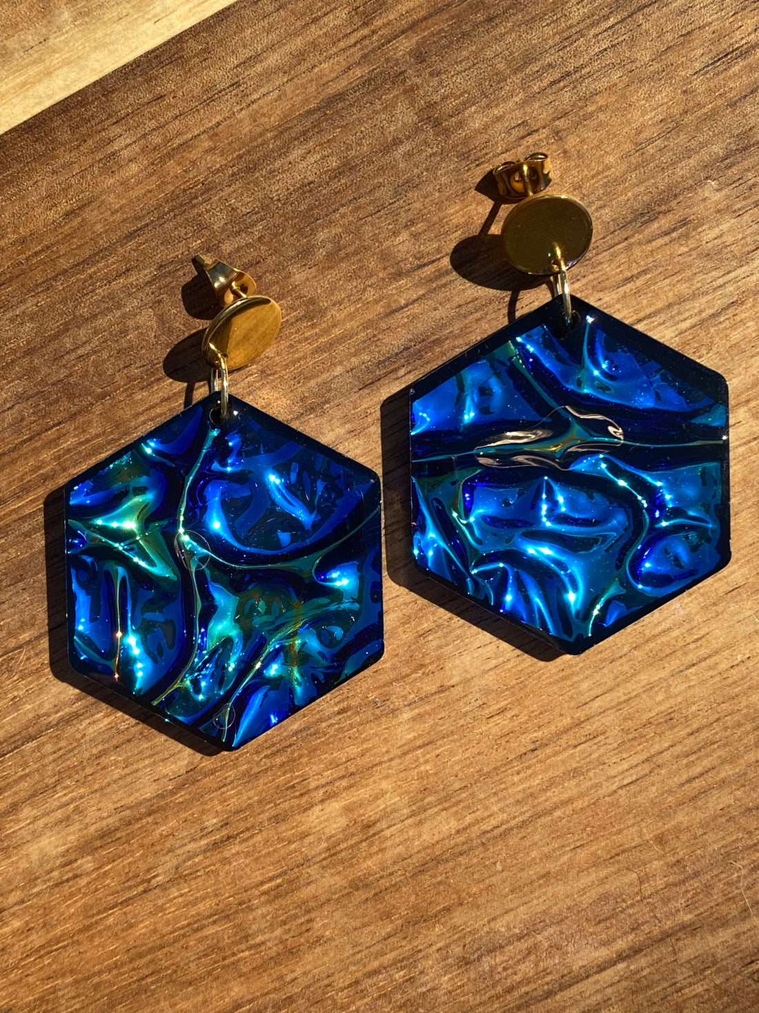 Blue Amethyst Statement Dangles-Hexagon