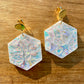 White Hexagon Crystal Earrings