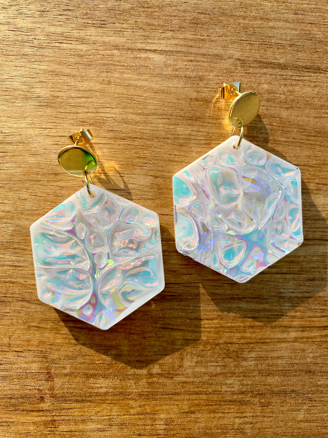 White Hexagon Crystal Earrings