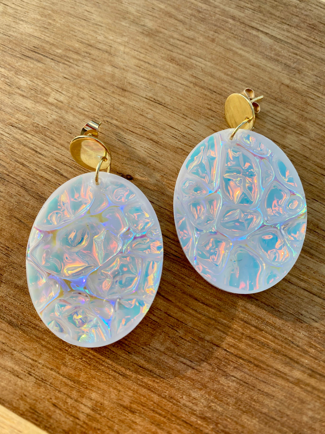 White Oval Crystal Earrings