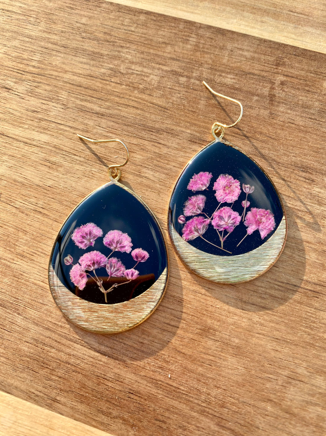 Pink Baby's Breath Water Drop Earrings